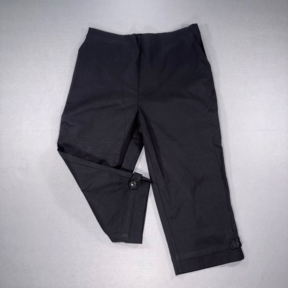 Denim & Co Womens Black Cropped Pull On Pants Button Hem Size M Cotton Blend